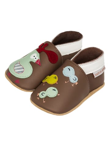 Lait et Miel Leren kruipschoenen "Kippenhok" donkerbruin/meerkleurig