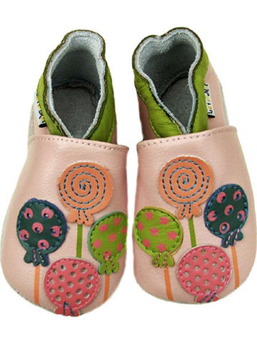 Lait et Miel Skórzane buty w kolorze jasnoróżowym ze wzorem do raczkowania
