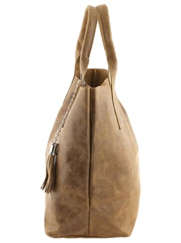ORE10 Skórzany shopper bag "Laura" w kolorze beżowym - 38 x 41 x 20 cm