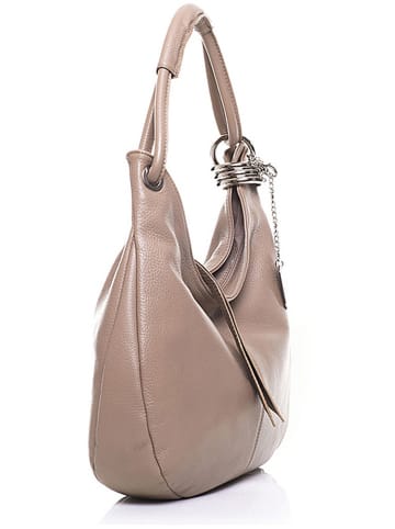 Anna Morellini Leder-Schultertasche "Alba" in Taupe - (B)38 x (H)34 x (T)10 cm