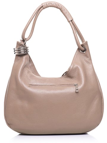 Anna Morellini Leder-Schultertasche "Alba" in Taupe - (B)38 x (H)34 x (T)10 cm