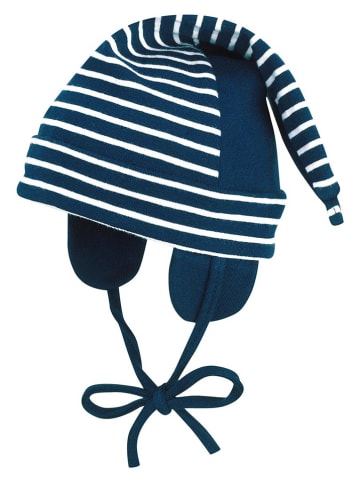 Döll Muts met bandjes en kwast donkerblauw/wit