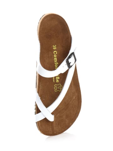 Comfortfusse Leder-Zehentrenner "Fae" in Weiß