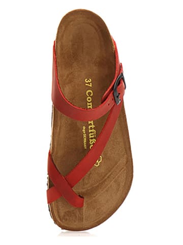 Comfortfusse Leren teenslippers rood