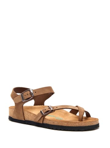 Comfortfusse Leren teensandalen lichtbruin