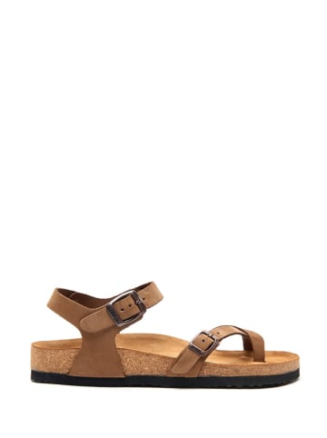 Comfortfusse Leren teensandalen lichtbruin