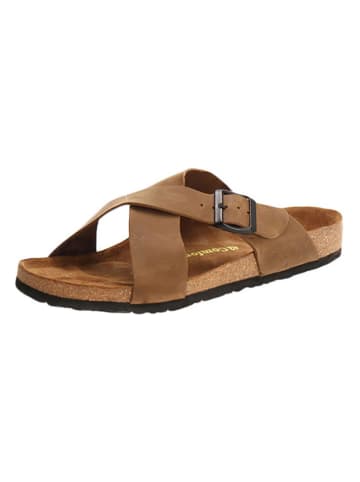 Comfortfusse Leder-Pantoletten in Sand