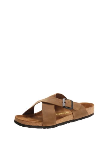 Comfortfusse Leren slippers zandkleurig