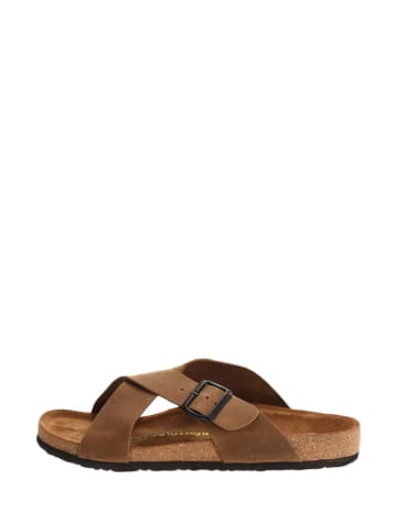 Comfortfusse Leren slippers zandkleurig