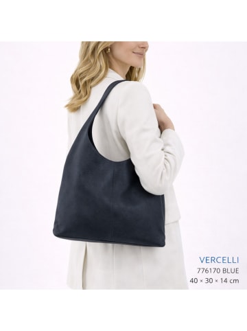 ORE10 Leren schoudertas "Vercelli" donkerblauw - (B)40 x (H)30 x (D)14 cm