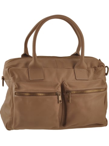 ORE10 Leder-Henkeltasche "Starna" in Taupe - (B)34 x (H)26 x (T)14 cm