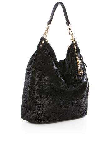 Mia Tomazzi Leder-Schultertasche in Schwarz - (B)42 x (H)38 x (T)17 cm