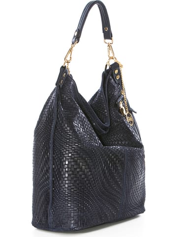 Mia Tomazzi Skórzany shopper bag "Niguarda" w kolorze granatowym - 42 x 38 x 17 cm