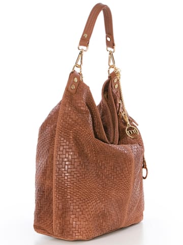 Mia Tomazzi Skórzany shopper bag "Niguarda" w kolorze brązowym - 42 x 38 x 17 cm