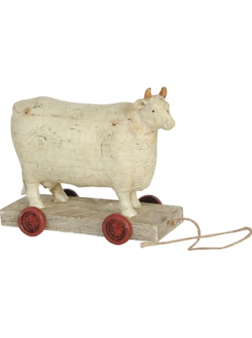 Clayre & Eef Dekofigur "Kuh auf Rädern" in Weiß - (B)14 x (H)12 x (T)7 cm