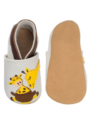 Lait et Miel Leder-Krabbelschuhe "Giraffe" in Weiß/ Gelb