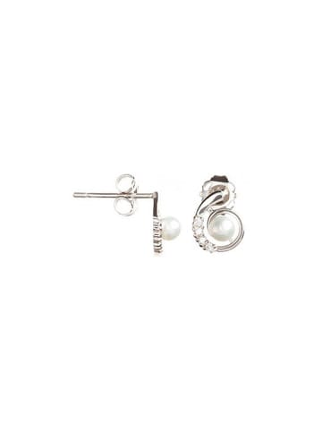 L instant d Or Weißgold-Ohrstecker mit Zirkonias und Süßwasserzuchtperlen