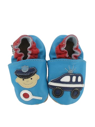 Hobea Skórzane buty niemowlęce "Police" w kolorze błękitnym