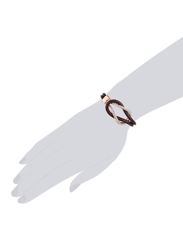 Tassioni Leder-Armband mit Glaskristallen in Braun/ Roségold