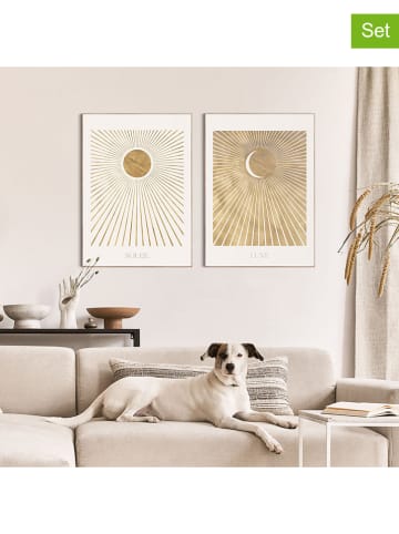 Orangewallz 2er-Set: Gerahmte Kunstdrucke "Soleil Lune" - (B)50 x (H)70 cm