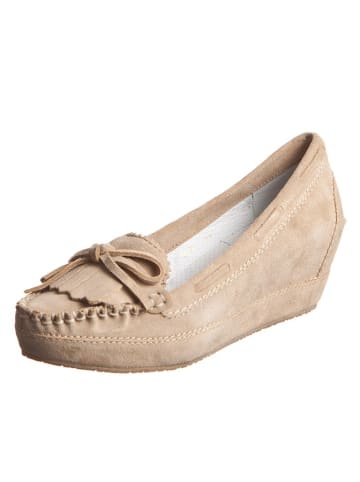 Logan Leren mocassin met sleehak zand