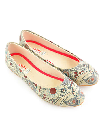 Goby Leder-Ballerinas in Bunt/ Beige