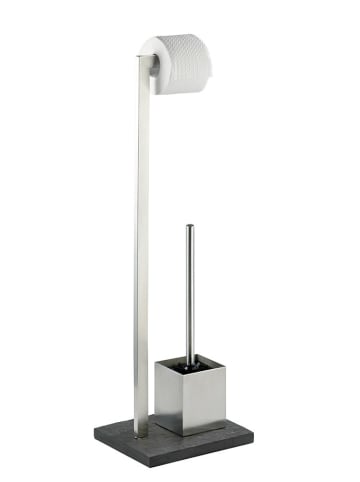 Wenko Edelstahl Stand-WC-Garnitur "Slate Rock" in silber/ schwarz