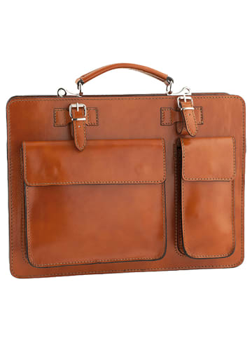 ORE10 Leather Briefcase "Bologna" Light Brown - 38 x 29 x 11 cm
