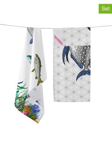 Happy Friday 2er-Set: Geschirrtücher "Fish" in Weiß/ Grau/ Bunt