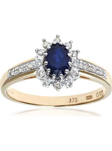 Diamant Exquis Gouden ring met diamanten en saffier