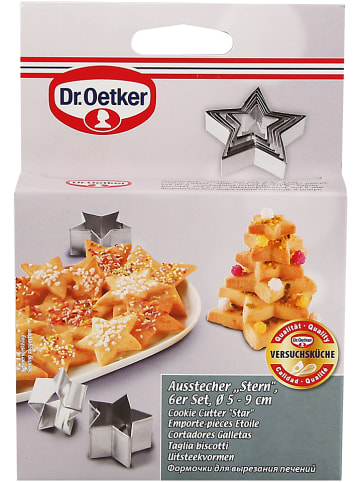 Dr. Oetker 6-delige set: uitsteekvormpjes "Sterren" zilverkleurig