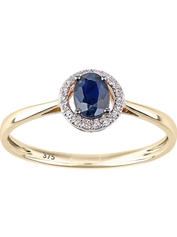 Diamant Exquis Złoty pierścionek z diamentami i szafirem