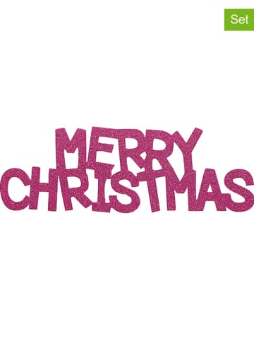 Overbeck and Friends 2-delige set: glitterteksten "Merry Christmas" roze - (B)30 x (H)10 cm
