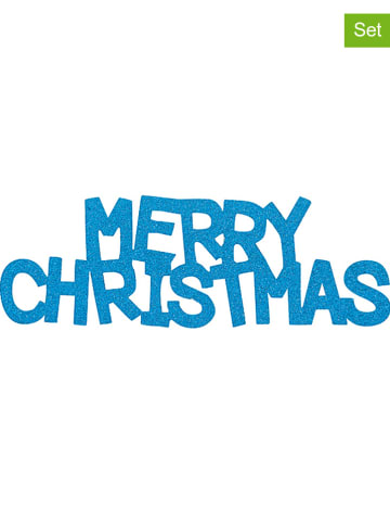 Overbeck and Friends 2-delige set: glitterteksten "Merry Christmas" turquoise - (B)30 x (H)10 cm