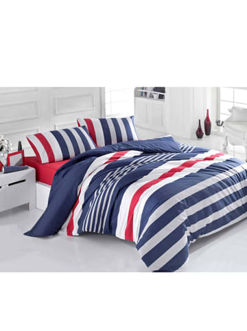 Elizabed Renforcé-Bettwäsche-Set "Stripe" in Blau/ Rot