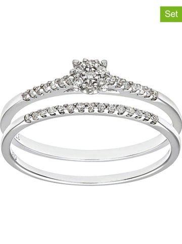 Diamant Exquis 2-delige set: witgouden ringen met diamanten