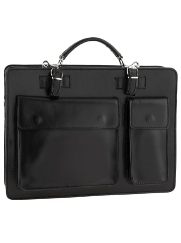ORE10 Skórzana aktówka "Bologna" w kolorze czarnym - 38 x 29 x 11 cm