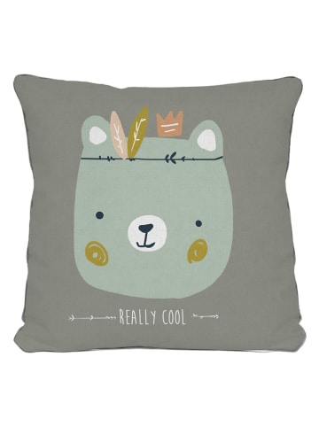 little nice things Kussenhoes "Bear Really Cool" grijs/groen - (L)45 x (B)45 cm