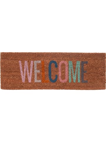 Present Time Kokosdeurmat "Welcome" bruin/meerkleurig - (L)75 x (B)26 cm