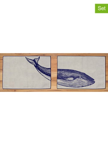 Madre Selva 2-delige set: placemats "Blue Whale" naturel/blauw - (L)45 x (B)30 cm