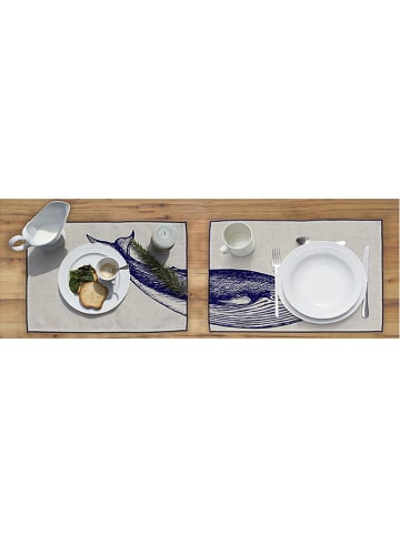 Really Nice Things 2er-Set: Tischsets "Blue Whale" in Natur/ Blau - (L)45 x (B)30 cm