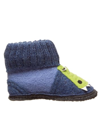 kitz-pichler Filz-Hüttenschuhe "Schwaz Krokodil" in Jeansblau/ Hellblau