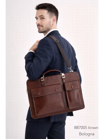 ORE10 Skórzana aktówka "Bologna" w kolorze brązowym - 38 x 29 x 11 cm