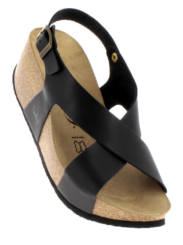 Sunbay Skórzane sandały w kolorze czarnym na koturnie