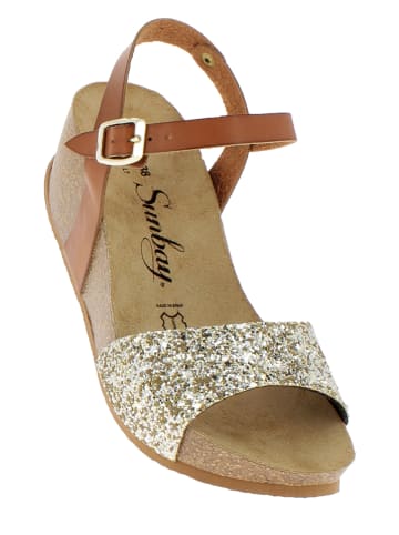 Sunbay Leder-Keilsandaletten "Yucca" in Hellbraun/ Gold