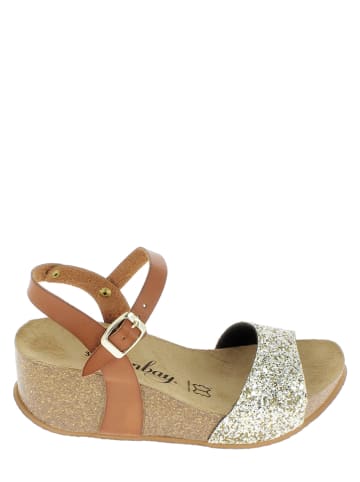 Sunbay Leder-Keilsandaletten "Yucca" in Hellbraun/ Gold