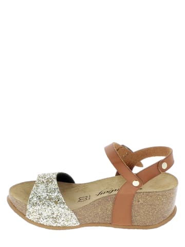 Sunbay Leder-Keilsandaletten "Yucca" in Hellbraun/ Gold