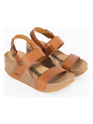 Sunbay Leren sleehaksandalen "Hibiscus" lichtbruin