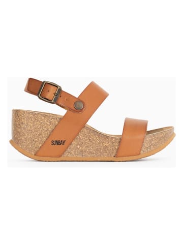 Sunbay Leder-Keilsandaletten "Hibiscus" in Hellbraun