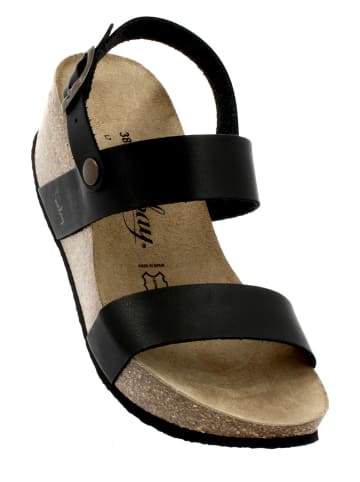 Sunbay Skórzane sandały "Hibiscus" w kolorze czarnym na koturnie